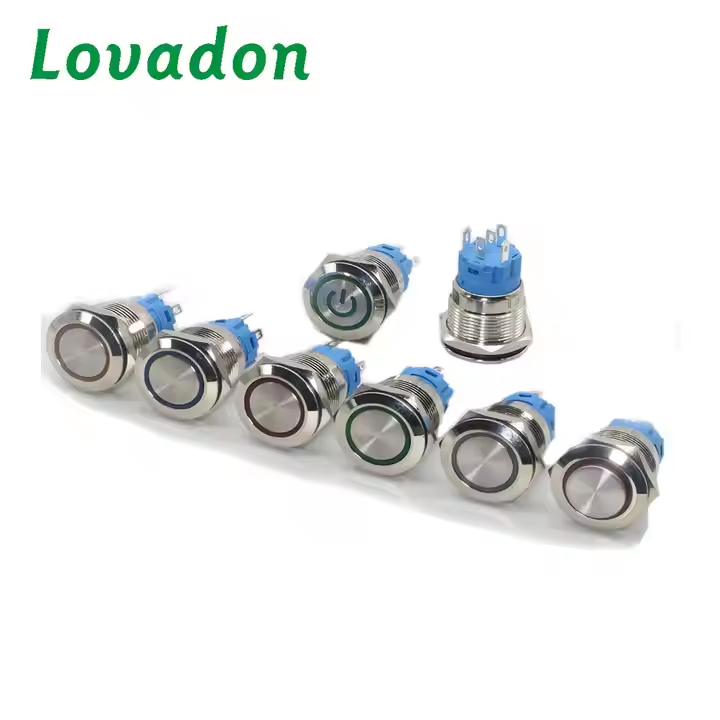 LA19-AJS-11EY LED Metal Pushbutton Switch Three Color Illuminated Momentary/on-off Push Button Switch Suitable for Hot air Cotton Machine