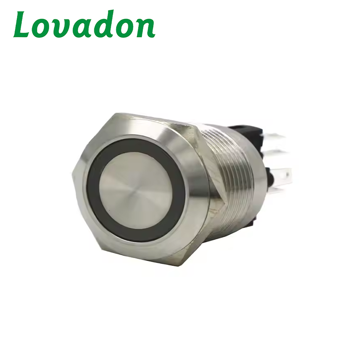 LS22F-11E IP67 Dia 22mm Led Type Ring Illuminated Momentary Waterproof Stainless Steel Metal 5A 250VAC Push Button Switch